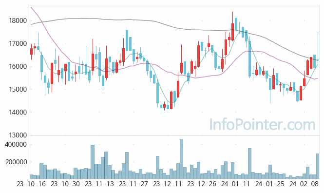 태웅 주가 차트 2024.02.16 (기간 단위 : Day)