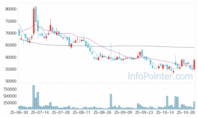 신성델타테크 주가 차트 2025.11.03 (기간 단위 : Day)