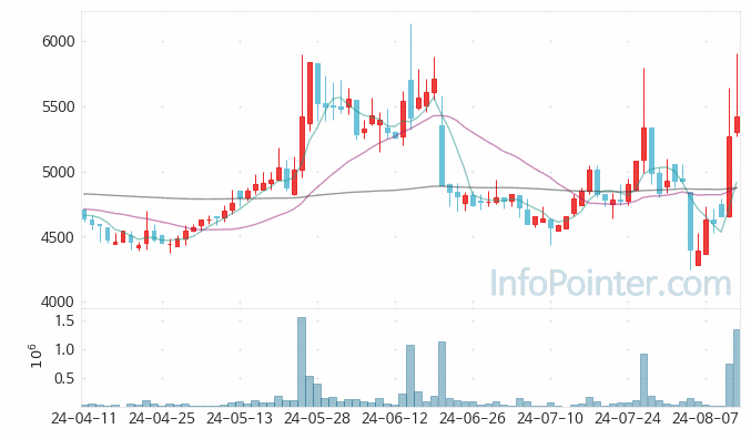 씨큐브 주가 차트 2024.08.13 (기간 단위 : Day)