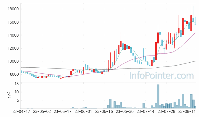 신테카바이오 주가 차트 2023.08.18 (기간 단위 : Day)