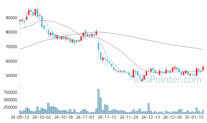 코스메카코리아 주가 차트 2025.01.21 (기간 단위 : Day)