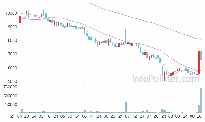이노시뮬레이션 주가 차트 2024.08.30 (기간 단위 : Day)