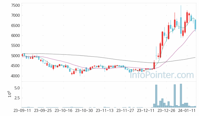 브랜드엑스코퍼레이션 주가 차트 2024.01.17 (기간 단위 : Day)