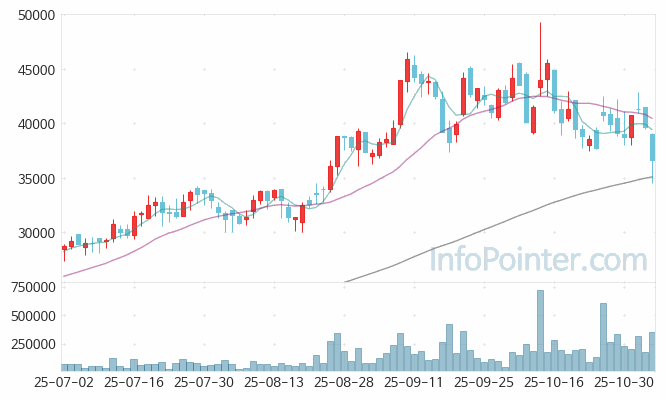 티에프이 주가 차트 2025.11.05 (기간 단위 : Day)